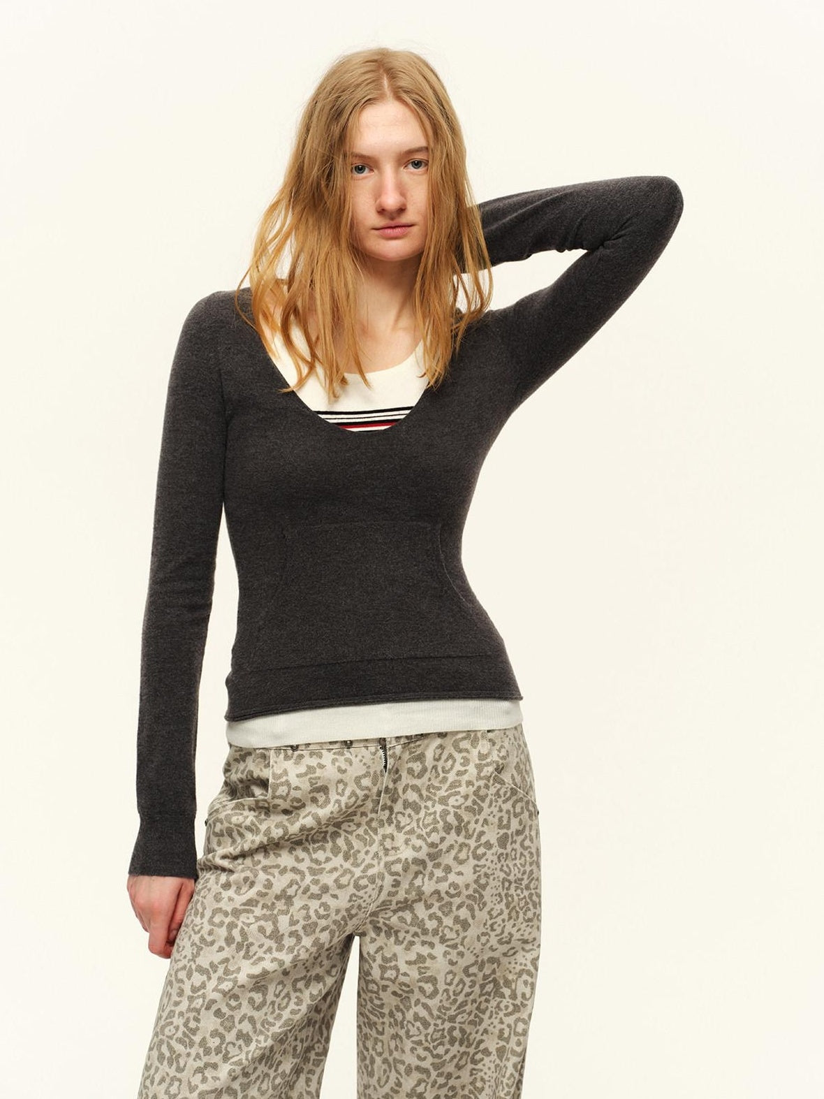 RUN TO THE FUTURE Warm Knit Colorblock Slim Fit Casual Teen Girl Striped Long Sleeve T-Shirts