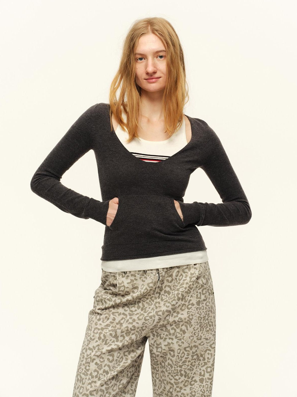 RUN TO THE FUTURE Warm Knit Colorblock Slim Fit Casual Teen Girl Striped Long Sleeve T-Shirts