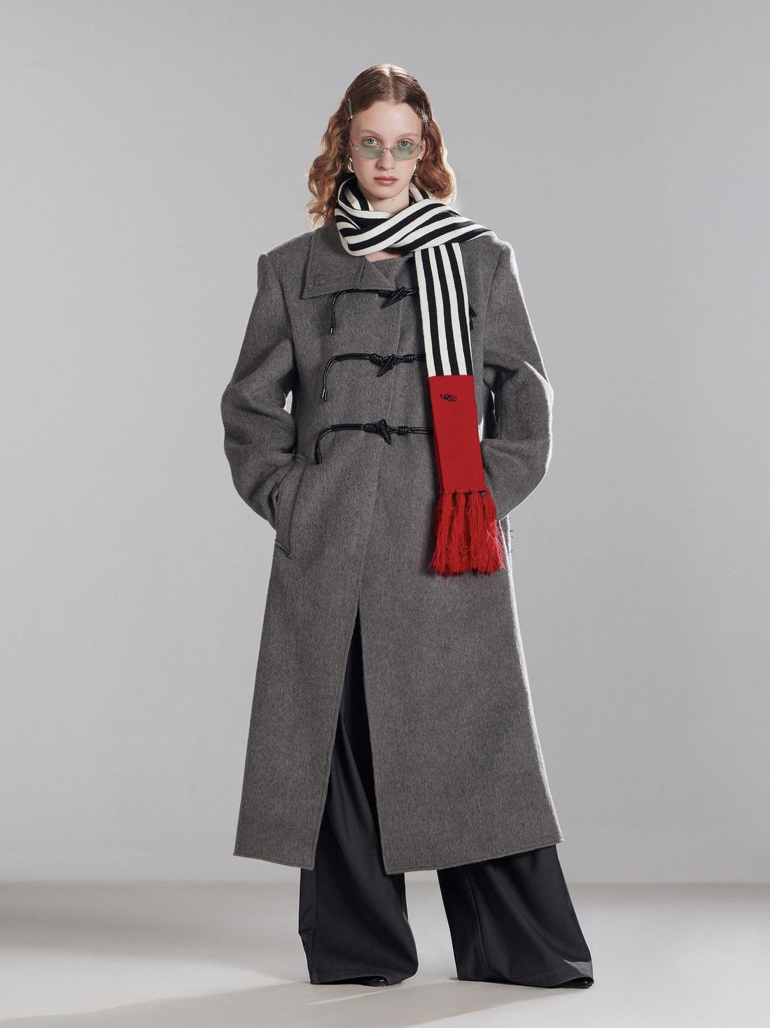 RUN TO THE FUTURE Warm Wool Blend Asymmetric Straight Long Retro Work Notch Lapel Toggle Overcoats