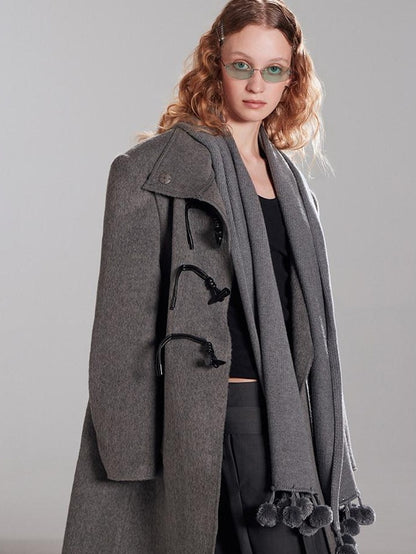 RUN TO THE FUTURE Warm Wool Blend Asymmetric Straight Long Retro Work Notch Lapel Toggle Overcoats