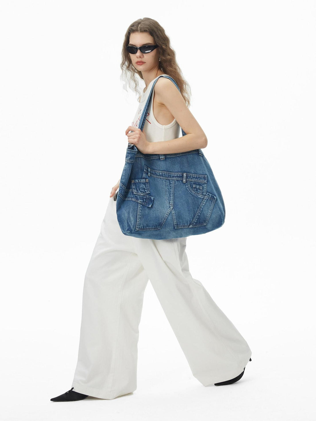 RUN TO THE FUTURE Washable Denim Blue Cotton Lined Commuter Unisex Dual Strap Shoulder Bags