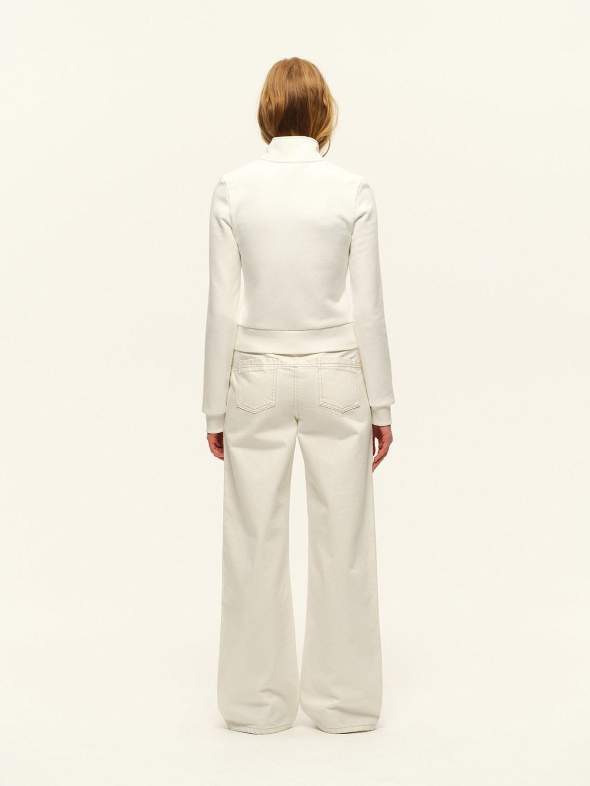 RUN TO THE FUTURE Washed Cotton Casual Natural Waist Unisex White Button Fly Straight Jeans