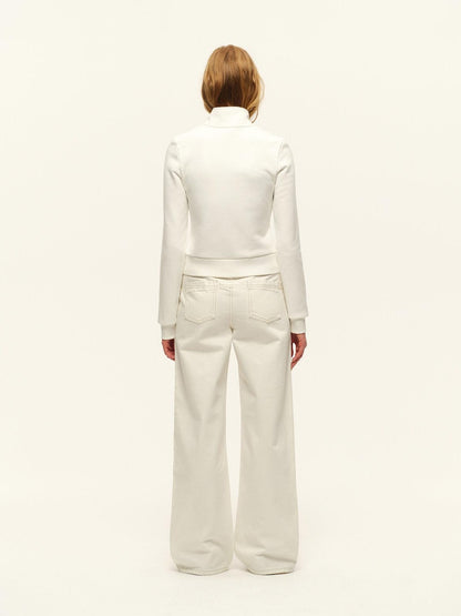 RUN TO THE FUTURE Washed Cotton Casual Natural Waist Unisex White Button Fly Straight Jeans