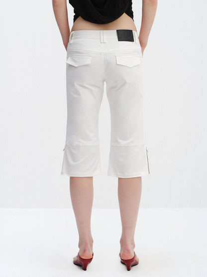 RUN TO THE FUTURE Washed Cotton Stretch Low Rise Slight Flare Zip Fly Women Olive Chino Shorts