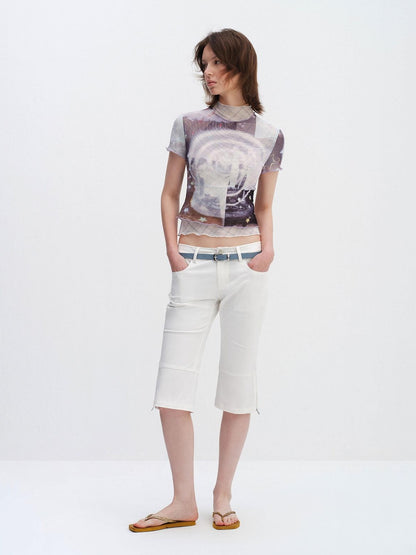 RUN TO THE FUTURE Washed Cotton Stretch Low Rise Slight Flare Zip Fly Women Olive Chino Shorts
