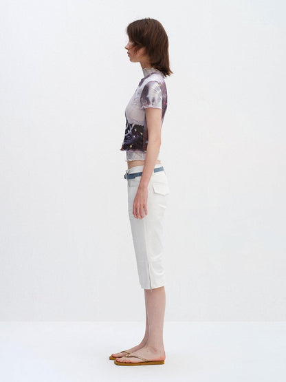 RUN TO THE FUTURE Washed Cotton Stretch Low Rise Slight Flare Zip Fly Women Olive Chino Shorts