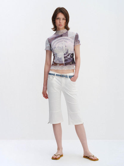RUN TO THE FUTURE Washed Cotton Stretch Low Rise Slight Flare Zip Fly Women Olive Chino Shorts