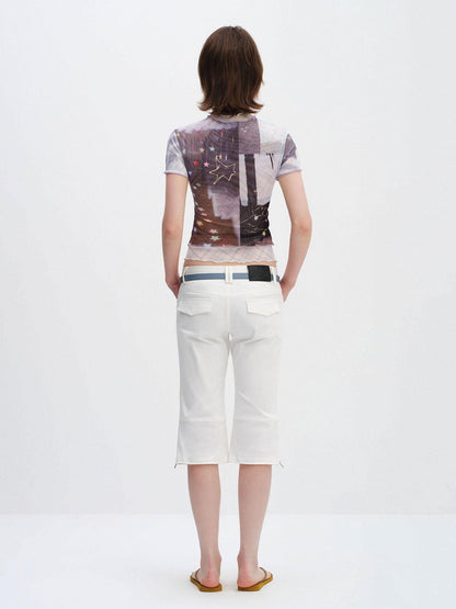RUN TO THE FUTURE Washed Cotton Stretch Low Rise Slight Flare Zip Fly Women Olive Chino Shorts