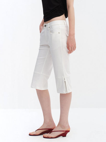 RUN TO THE FUTURE Washed Cotton Stretch Low Rise Slight Flare Zip Fly Women Olive Chino Shorts