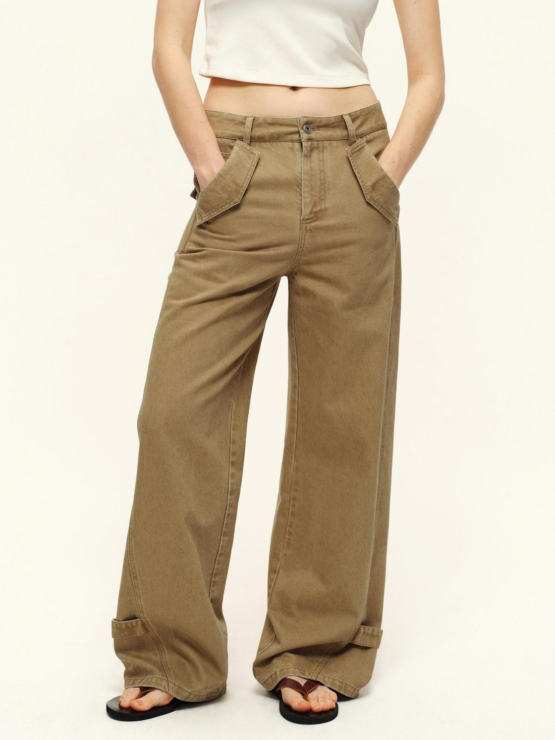 RUN TO THE FUTURE Washed Pure Cotton Chestnut Casual Natural Waist Zipper Women Straight Pants