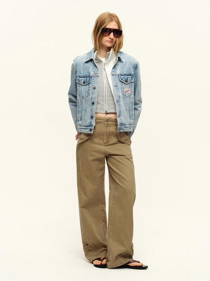 RUN TO THE FUTURE Washed Pure Cotton Chestnut Casual Natural Waist Zipper Women Straight Pants
