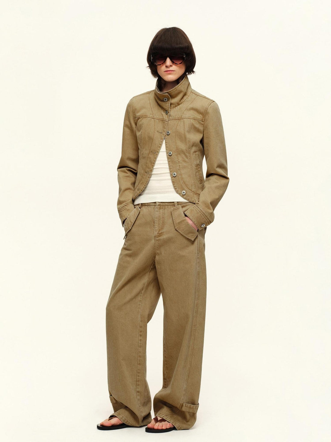 RUN TO THE FUTURE Washed Pure Cotton Chestnut Casual Natural Waist Zipper Women Straight Pants