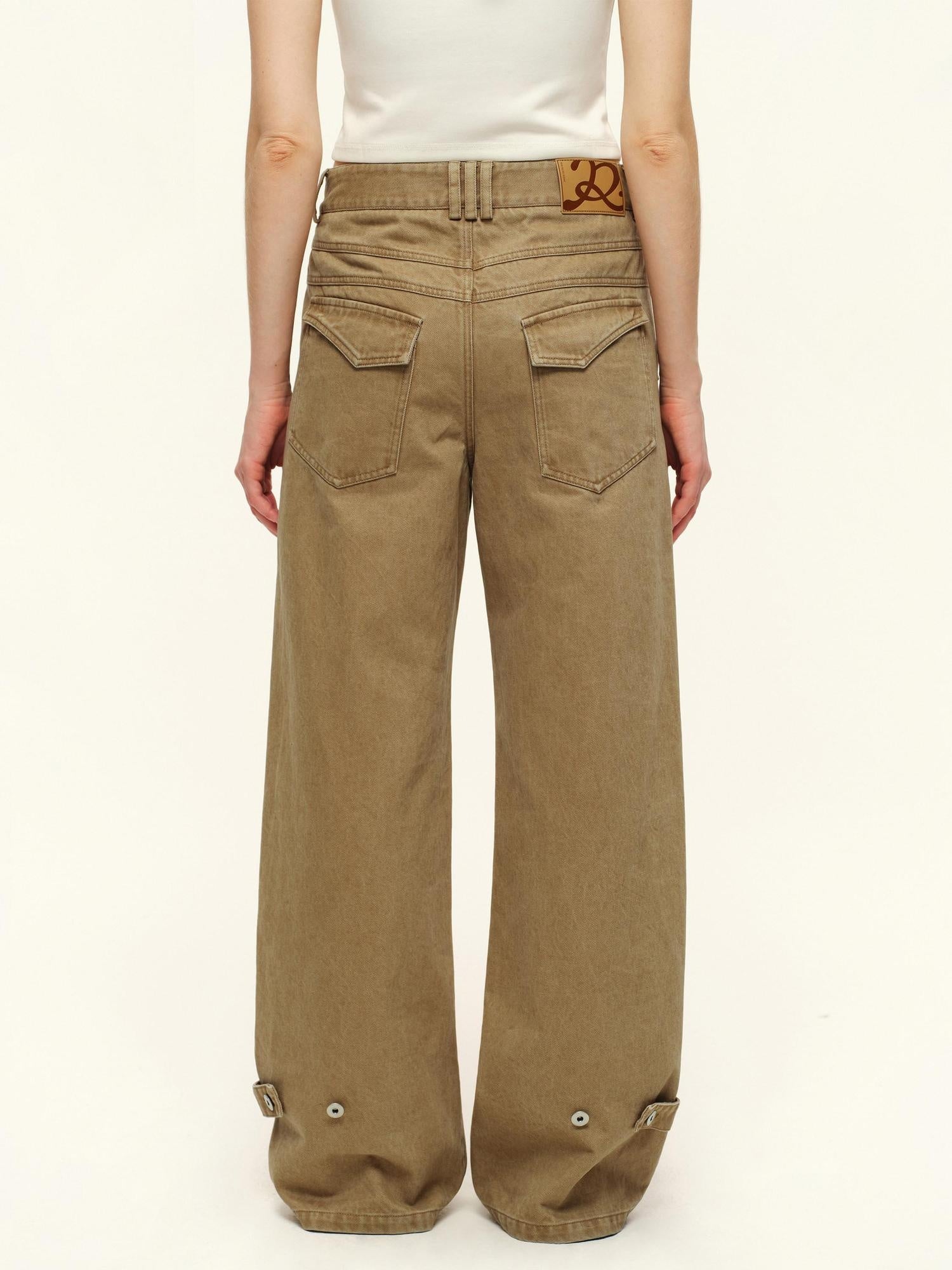 RUN TO THE FUTURE Washed Pure Cotton Chestnut Casual Natural Waist Zipper Women Straight Pants
