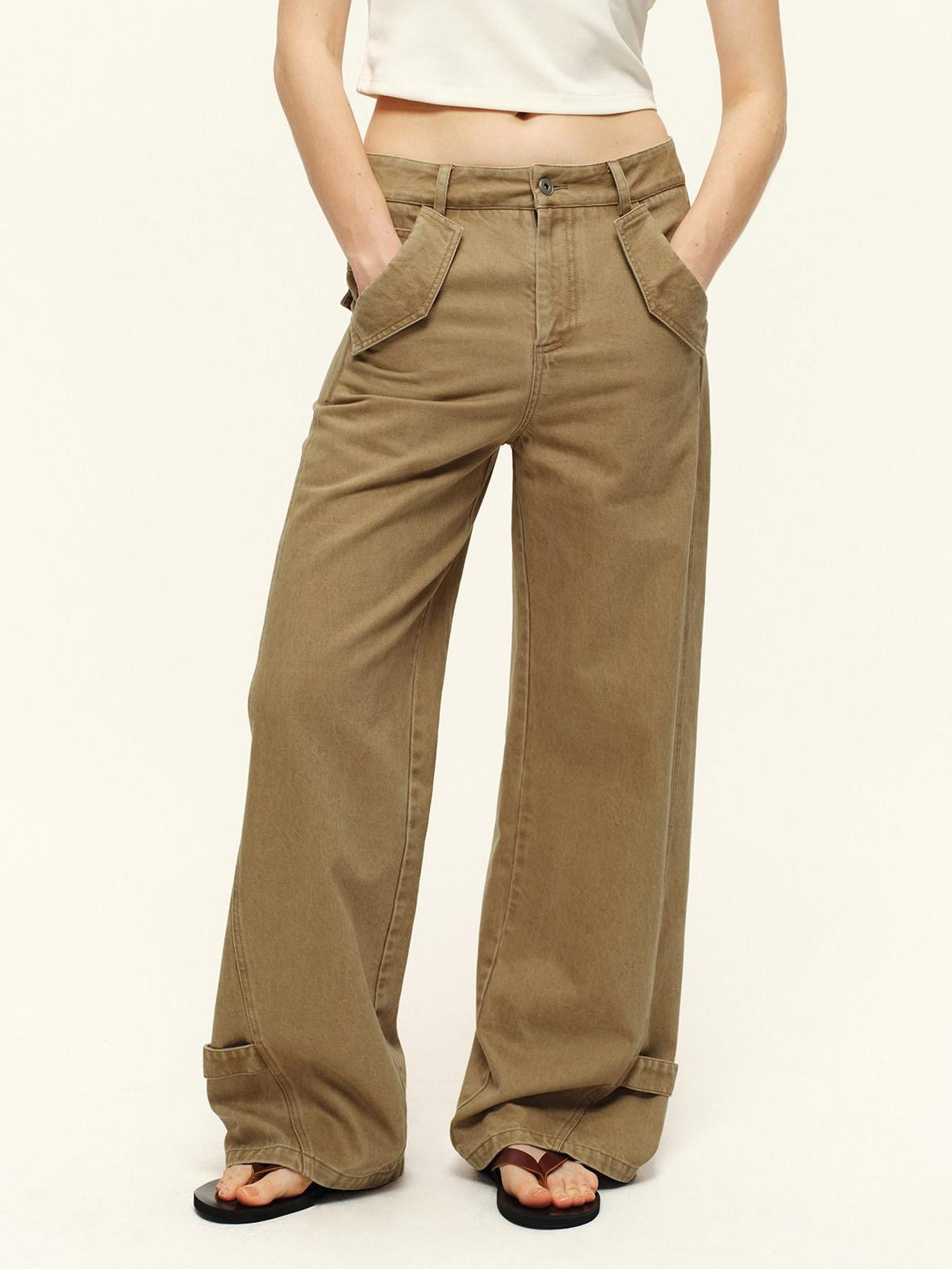 RUN TO THE FUTURE Washed Pure Cotton Chestnut Casual Natural Waist Zipper Women Straight Pants