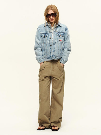 RUN TO THE FUTURE Washed Pure Cotton Chestnut Casual Natural Waist Zipper Women Straight Pants