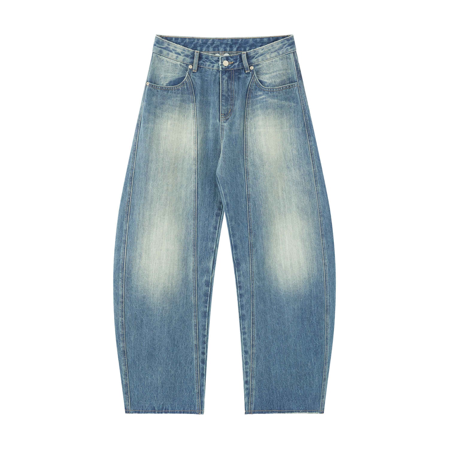 RUN TO THE FUTURE Washed Vintage Low Waist Boxy Silhouette Womens Denim Cotton Wide-Leg Jeans