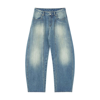 RUN TO THE FUTURE Washed Vintage Low Waist Boxy Silhouette Womens Denim Cotton Wide-Leg Jeans