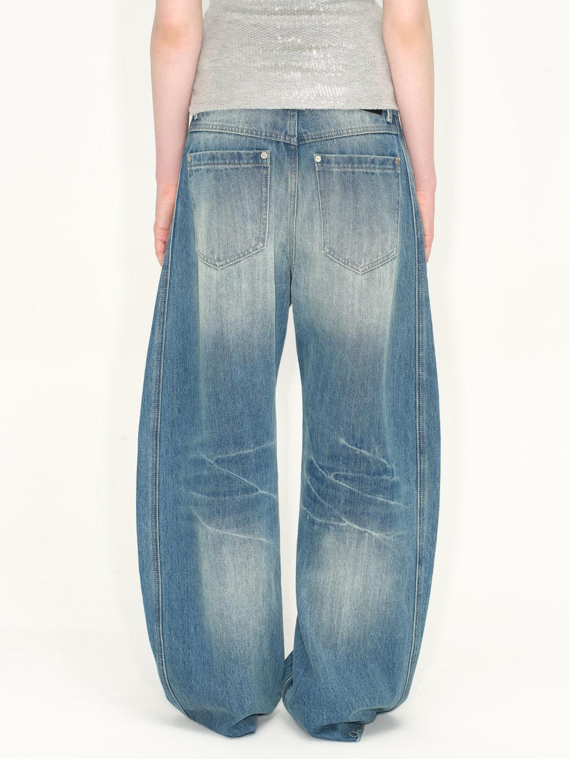RUN TO THE FUTURE Washed Vintage Low Waist Boxy Silhouette Womens Denim Cotton Wide-Leg Jeans