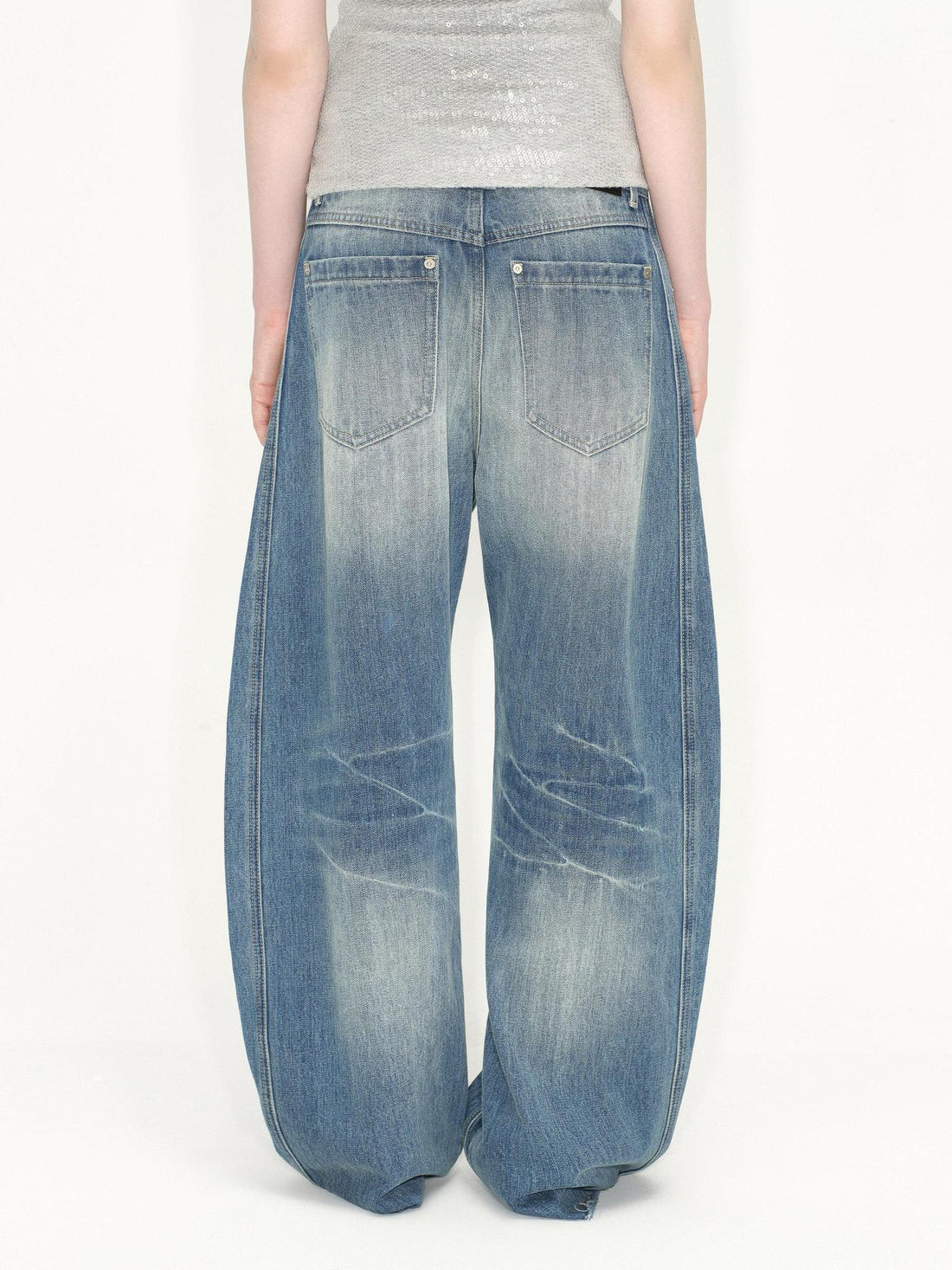 RUN TO THE FUTURE Washed Vintage Low Waist Boxy Silhouette Womens Denim Cotton Wide-Leg Jeans