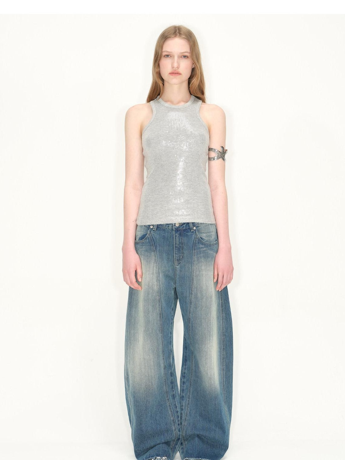 RUN TO THE FUTURE Washed Vintage Low Waist Boxy Silhouette Womens Denim Cotton Wide-Leg Jeans