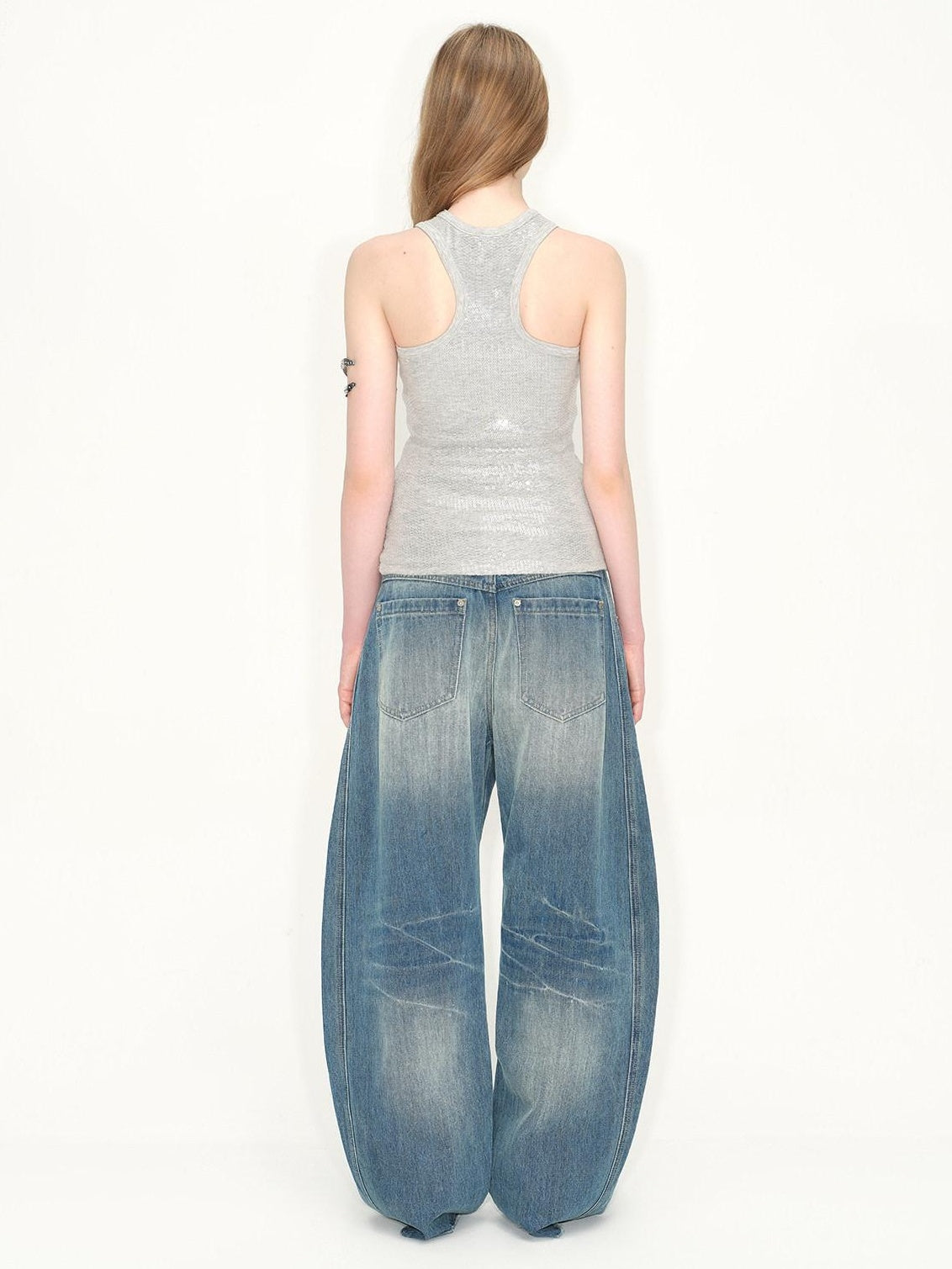 RUN TO THE FUTURE Washed Vintage Low Waist Boxy Silhouette Womens Denim Cotton Wide-Leg Jeans