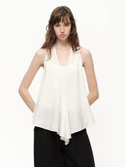 RUN TO THE FUTURE White Asymmetrical V-neck Loose Fit Women&