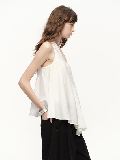 RUN TO THE FUTURE White Asymmetrical V-neck Loose Fit Women&
