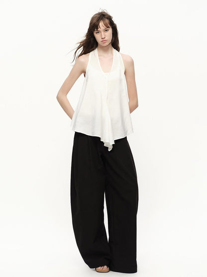 RUN TO THE FUTURE White Asymmetrical V-neck Loose Fit Women&