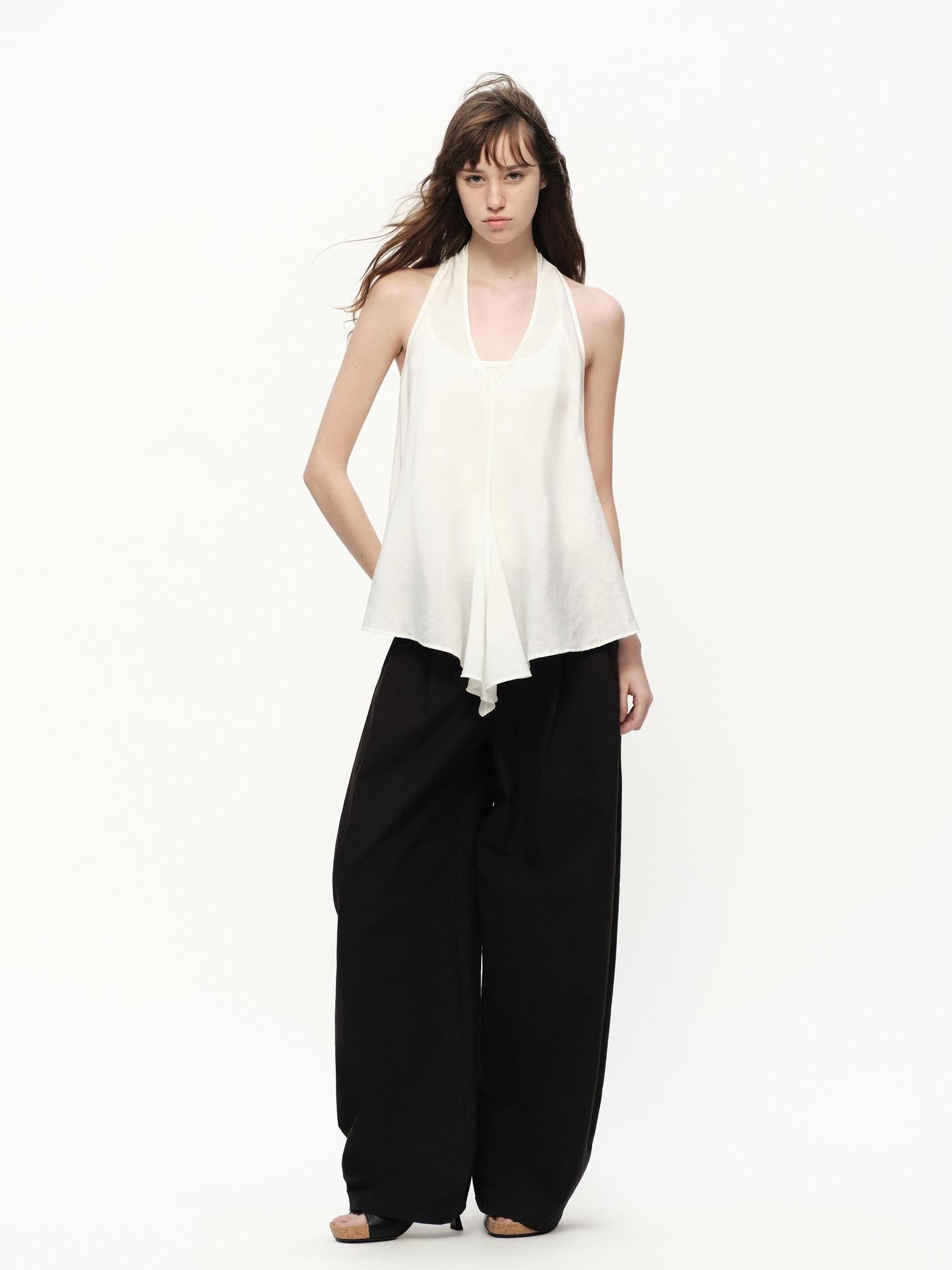 RUN TO THE FUTURE White Asymmetrical V-neck Loose Fit Women&