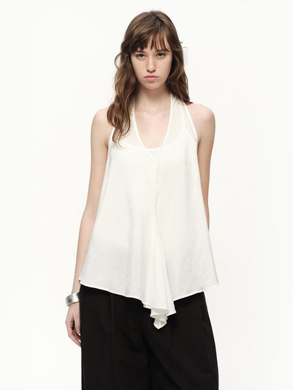 RUN TO THE FUTURE White Asymmetrical V-neck Loose Fit Women&