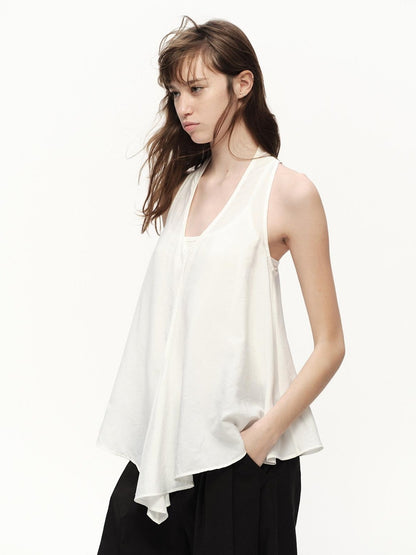 RUN TO THE FUTURE White Asymmetrical V-neck Loose Fit Women&