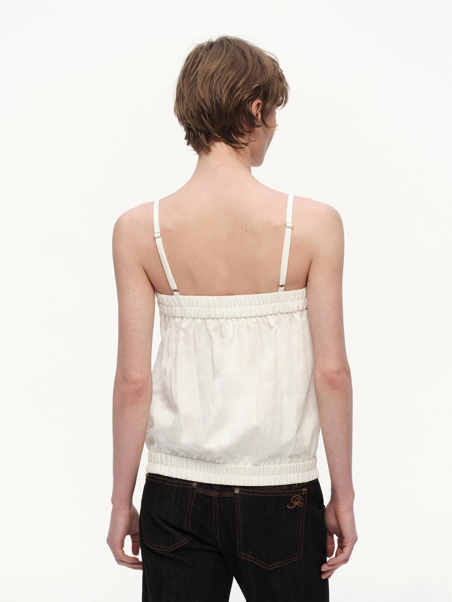 RUN TO THE FUTURE White Button Square Neck Elastic Hem Loose Women&
