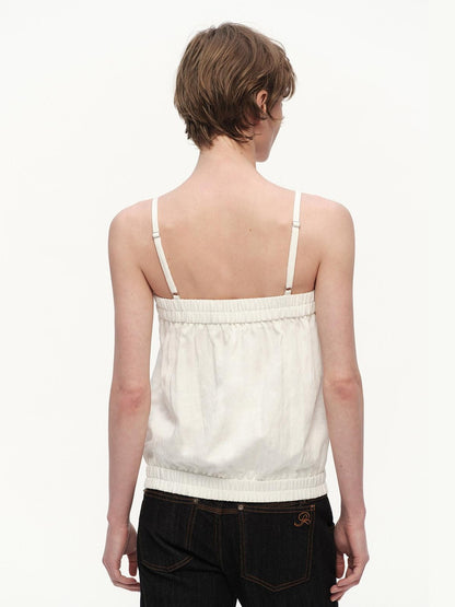 RUN TO THE FUTURE White Button Square Neck Elastic Hem Loose Women&