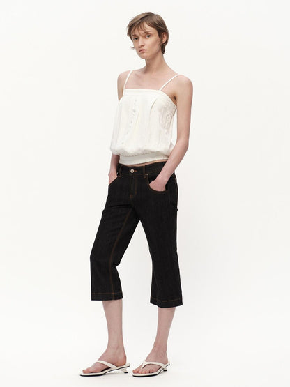 RUN TO THE FUTURE White Button Square Neck Elastic Hem Loose Women&