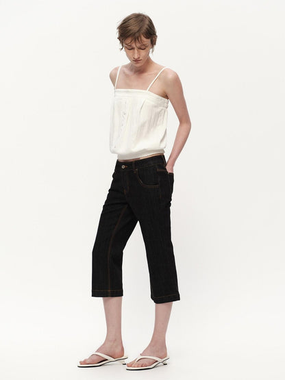 RUN TO THE FUTURE White Button Square Neck Elastic Hem Loose Women&