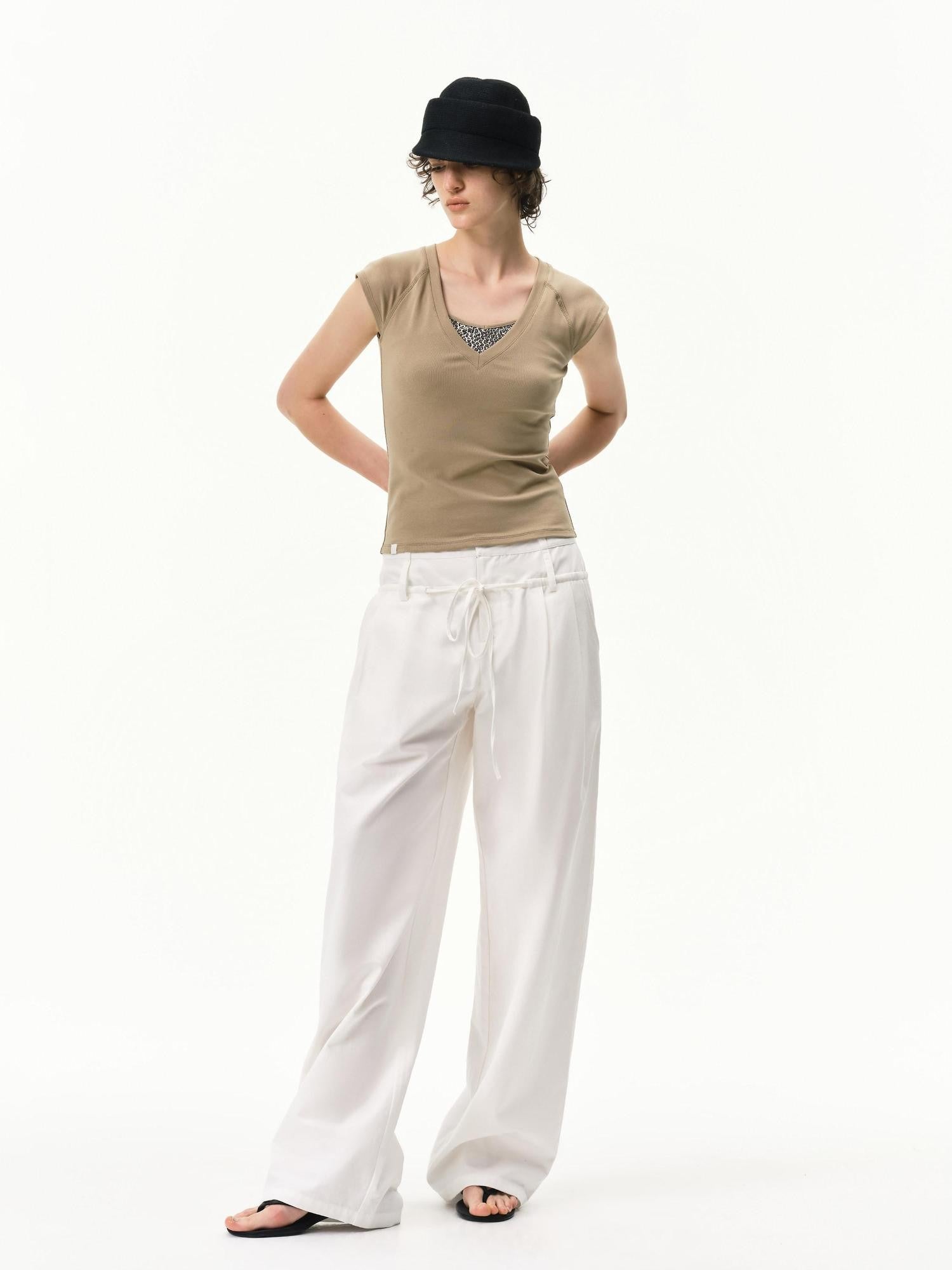 RUN TO THE FUTURE White Double Waist Drawstring Curved Women&