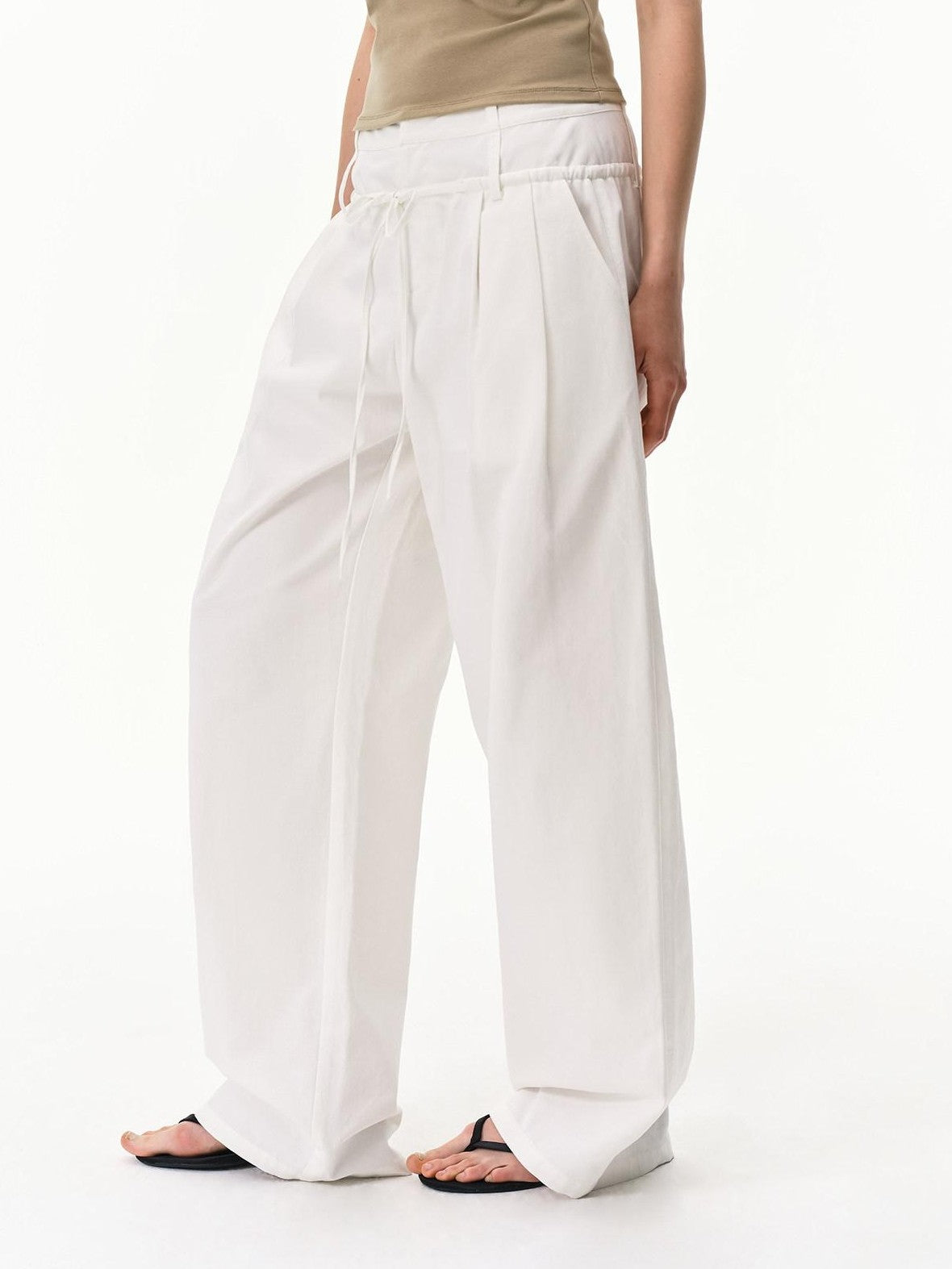 RUN TO THE FUTURE White Double Waist Drawstring Curved Women&