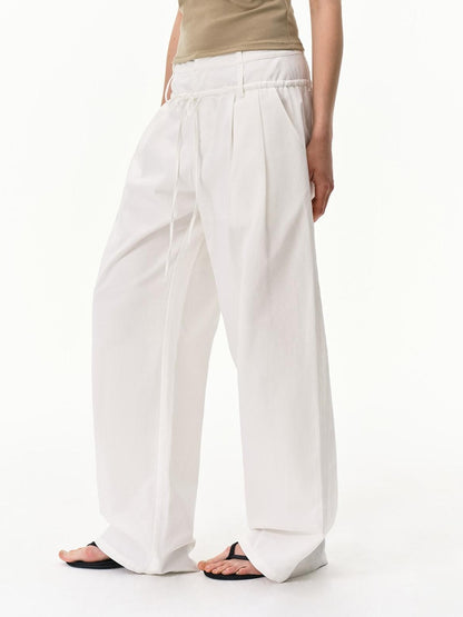 RUN TO THE FUTURE White Double Waist Drawstring Curved Women&