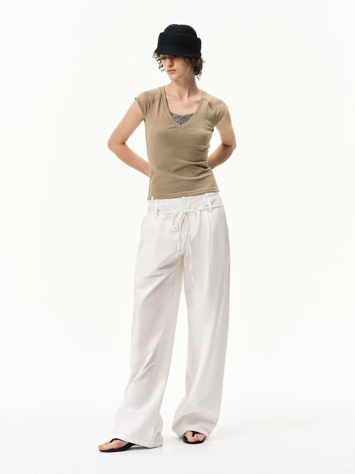 RUN TO THE FUTURE White Double Waist Drawstring Curved Women&