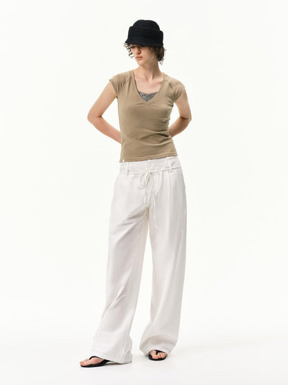 RUN TO THE FUTURE White Double Waist Drawstring Curved Women&