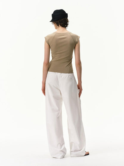 RUN TO THE FUTURE White Double Waist Drawstring Curved Women&