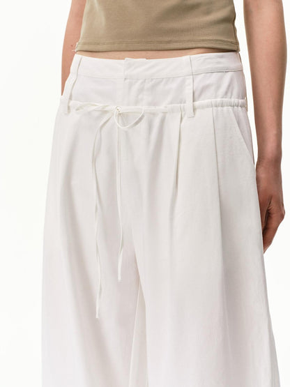 RUN TO THE FUTURE White Double Waist Drawstring Curved Women&