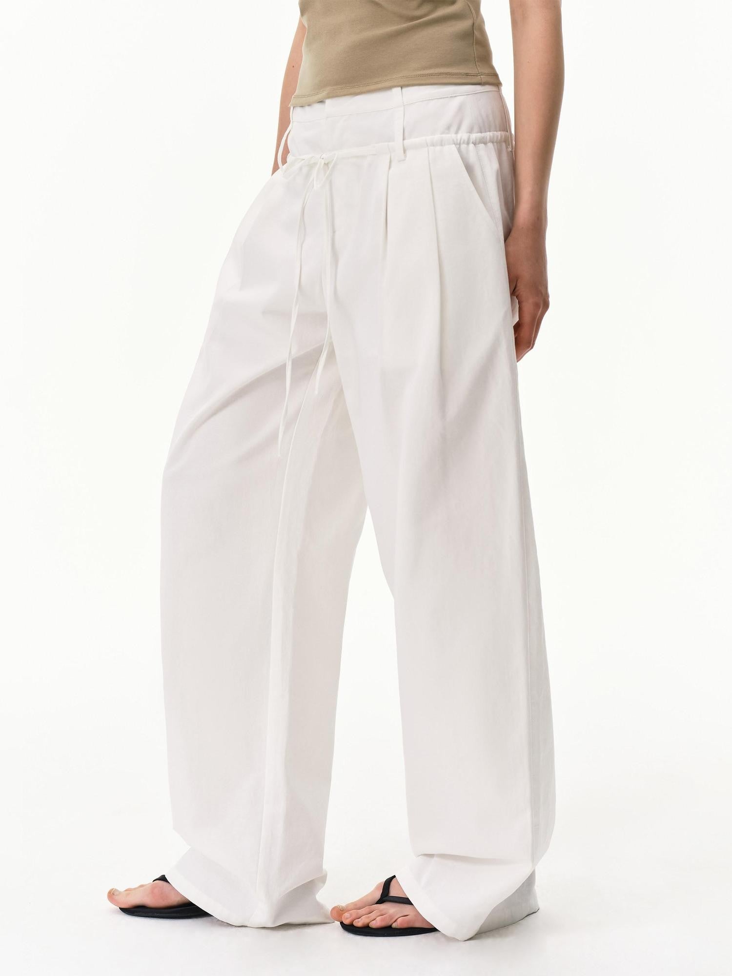 RUN TO THE FUTURE White Double Waist Drawstring Curved Women&