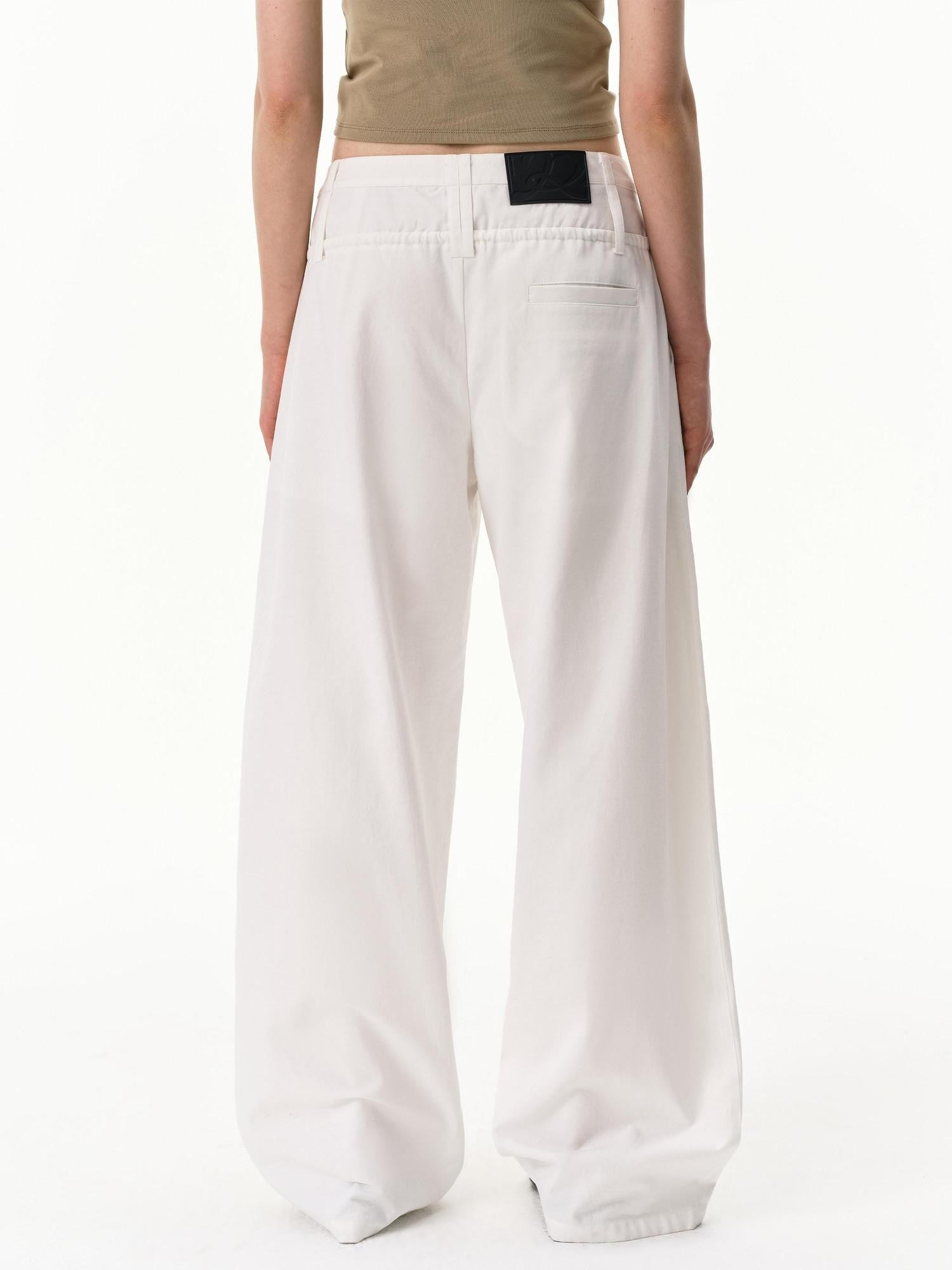 RUN TO THE FUTURE White Double Waist Drawstring Curved Women&