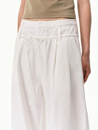 RUN TO THE FUTURE White Double Waist Drawstring Curved Women&