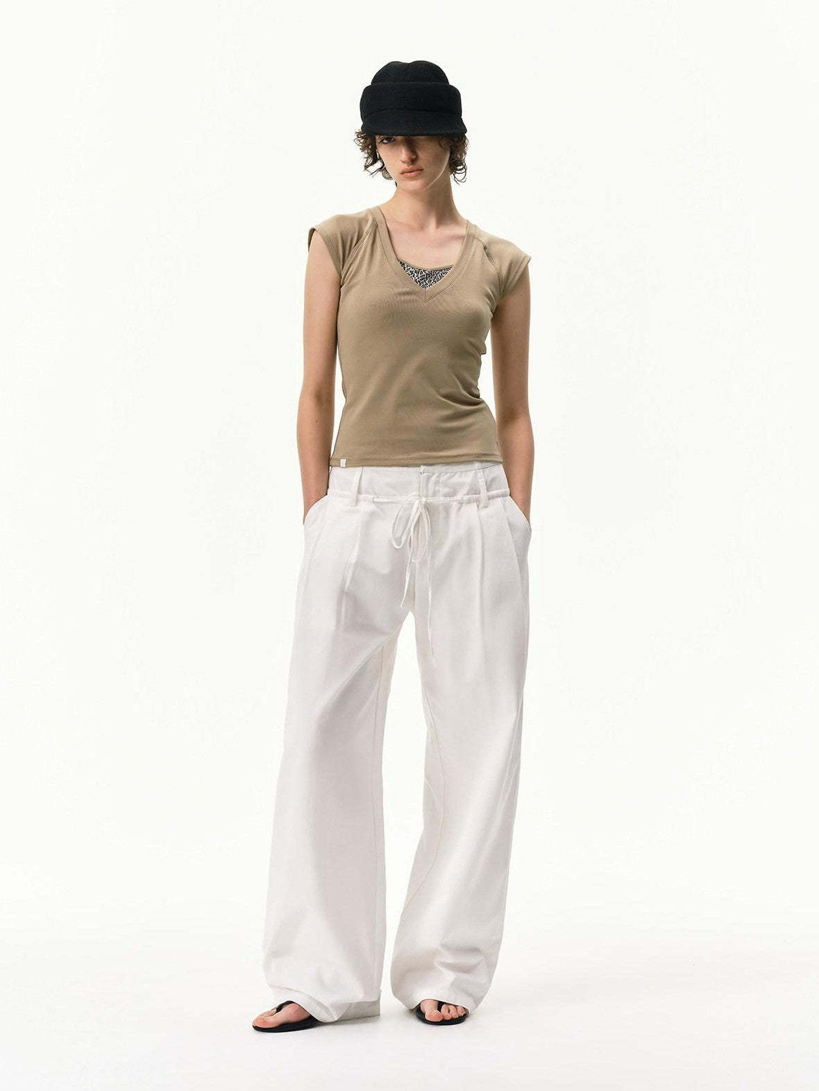 RUN TO THE FUTURE White Double Waist Drawstring Curved Women&