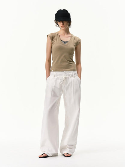 RUN TO THE FUTURE White Double Waist Drawstring Curved Women&