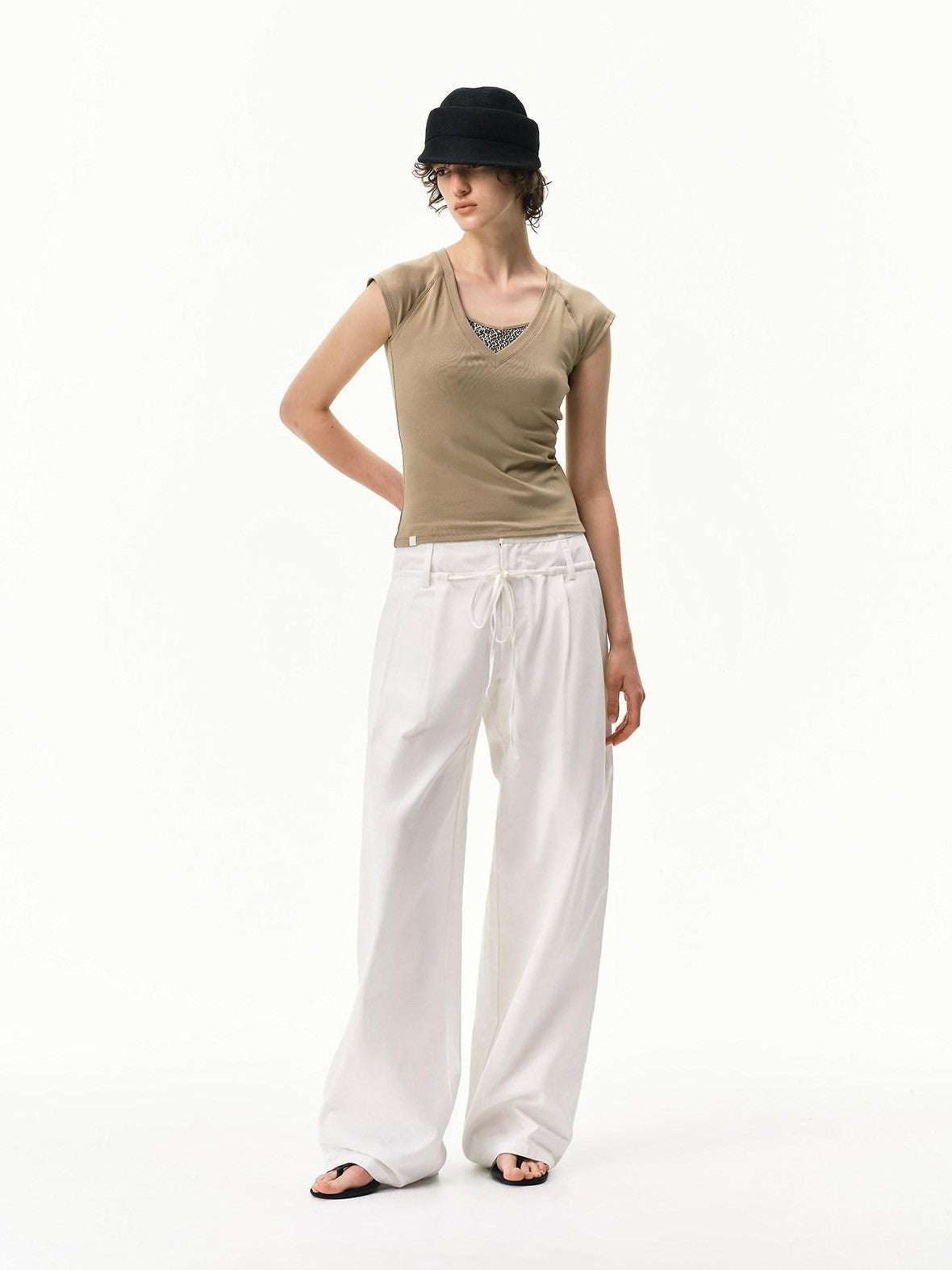 RUN TO THE FUTURE White Double Waist Drawstring Curved Women&
