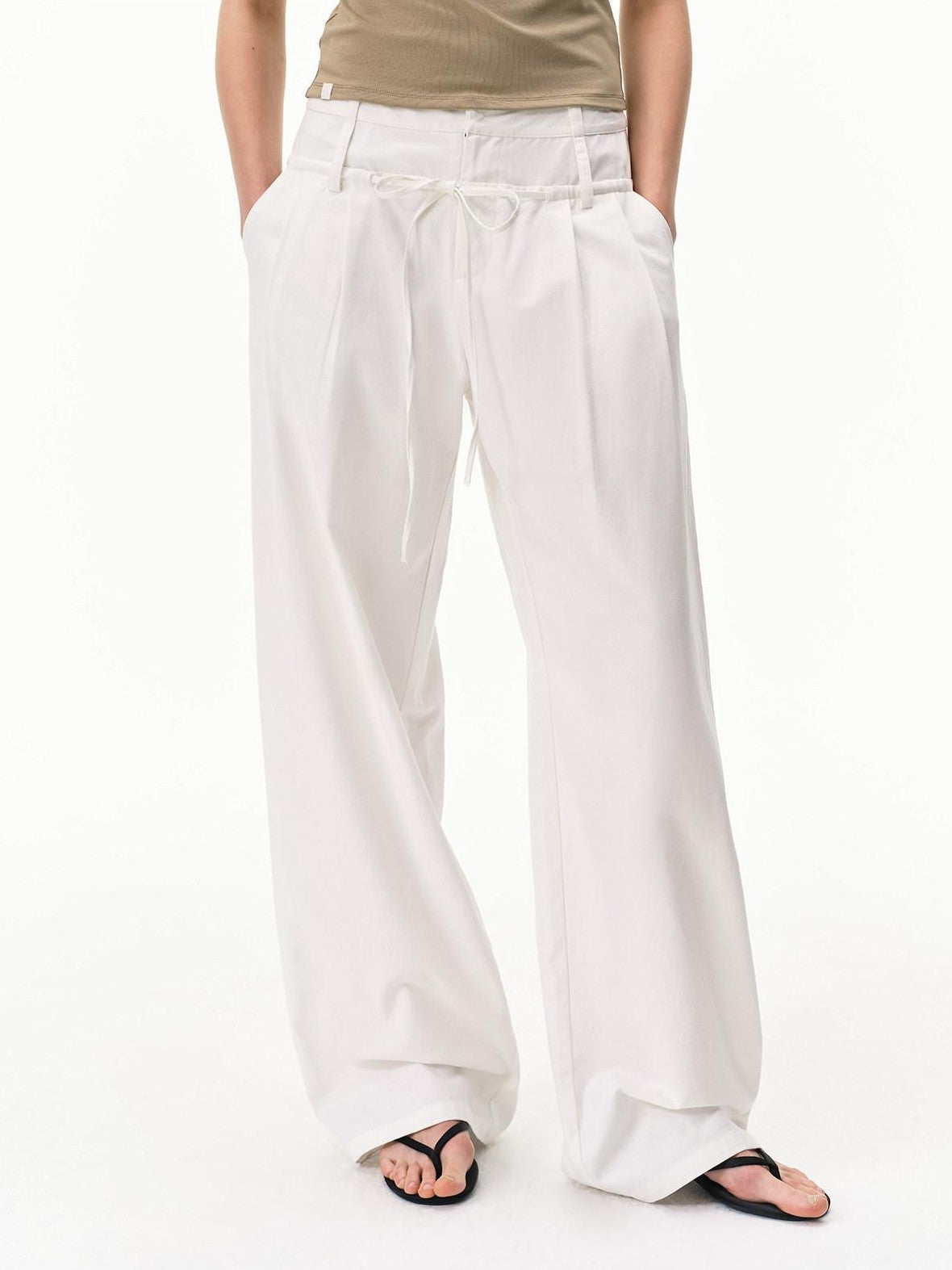 RUN TO THE FUTURE White Double Waist Drawstring Curved Women&