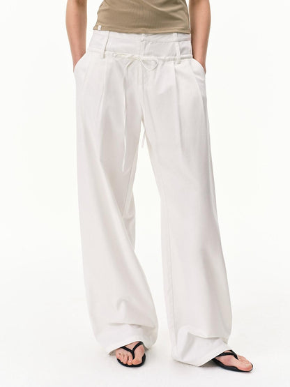 RUN TO THE FUTURE White Double Waist Drawstring Curved Women&